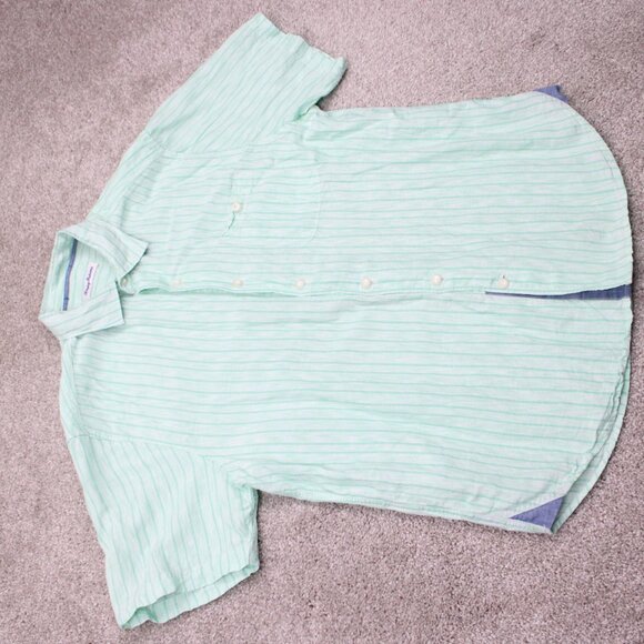 Tommy Bahama Shirt Mens Large Green Lino/Tencel Lyocell Short Sleeve Button Up - Picture 6 of 11